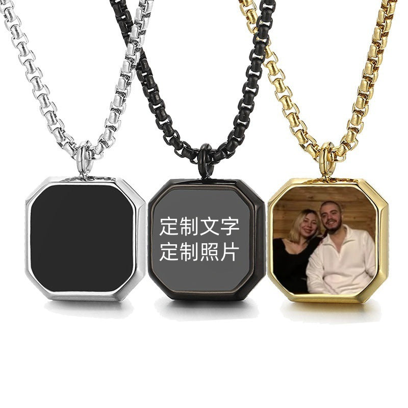 Thermal development photo cube custom necklace Stainless steel gold commemorative jewelry for men and women